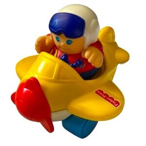 Vintage Fisher Price Yellow Airplane with Playskool Weeble Pilot Collectible Toy